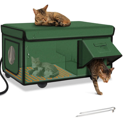 Warm Insulated Cat Shelter with Heating Pad