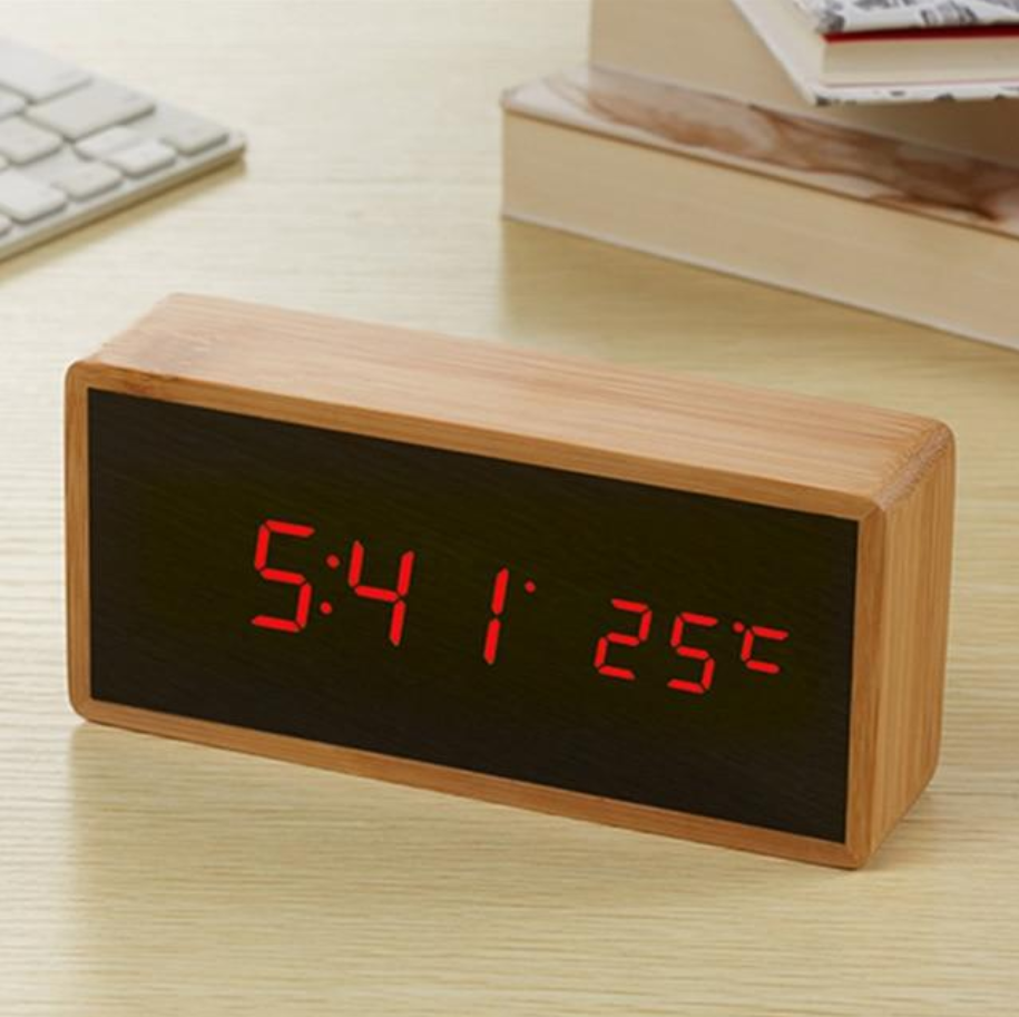 Natural LED Digital Alarm Clock with Temperature Display - Luxicro