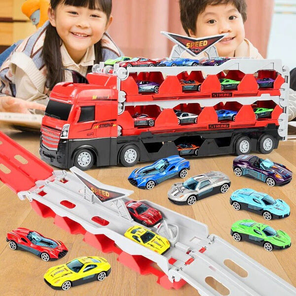 Ultimate Racing Toy Trailer with Cars and Track - Luxicro