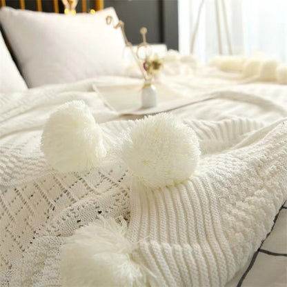 Colorful Soft Pom Pom Throw Blanket