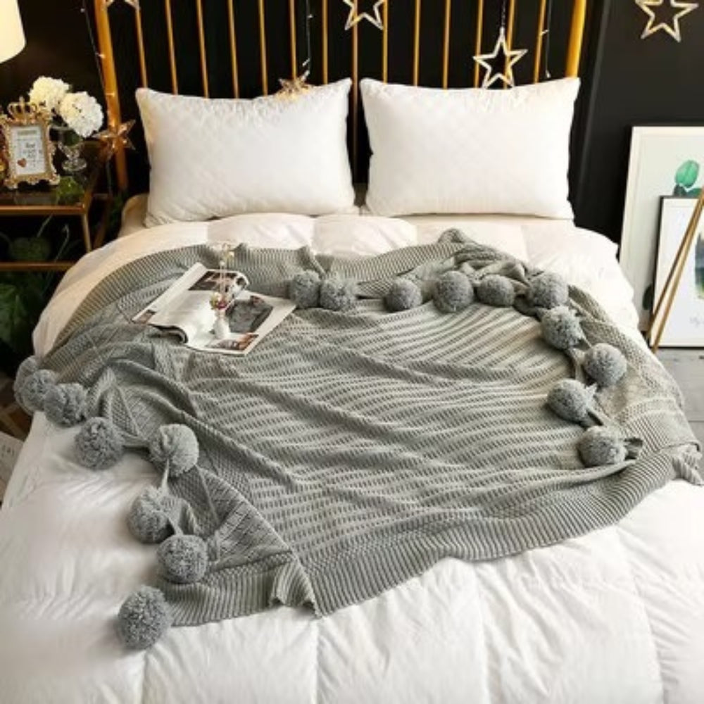 Colorful Soft Pom Pom Throw Blanket