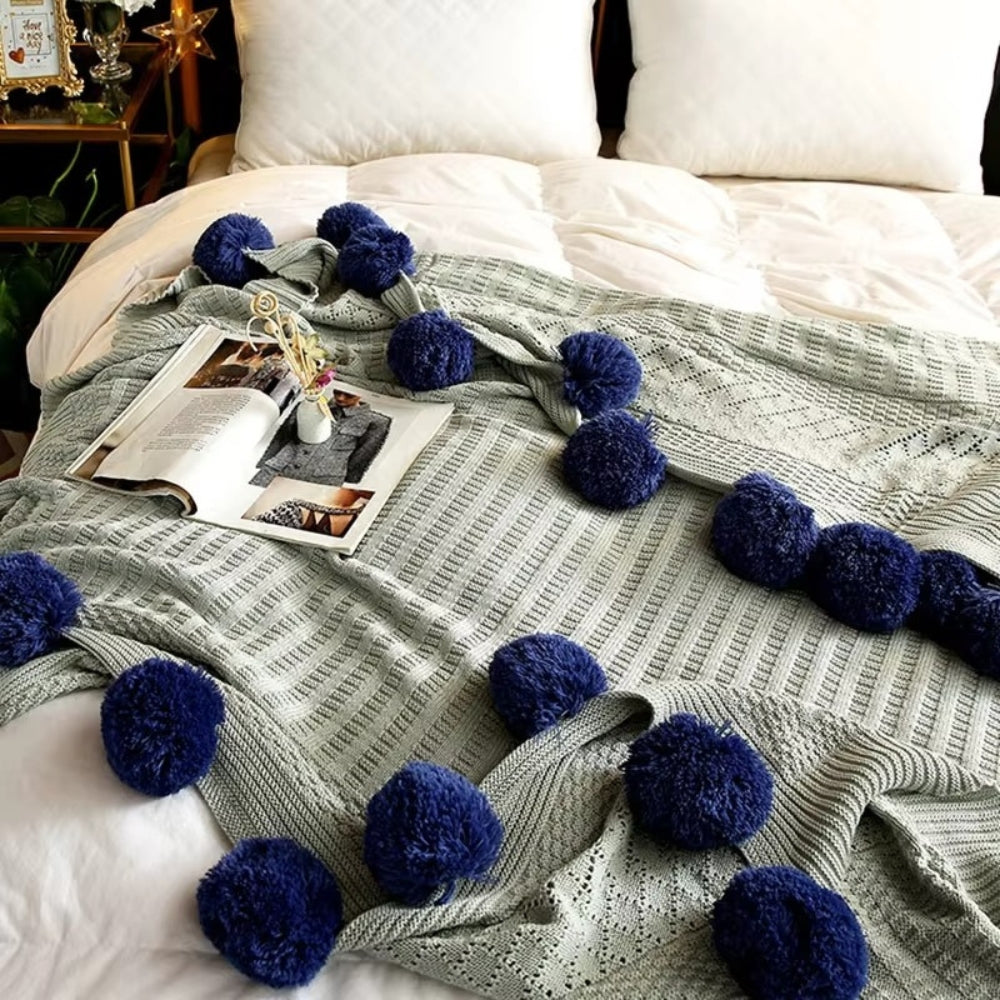 Colorful Soft Pom Pom Throw Blanket