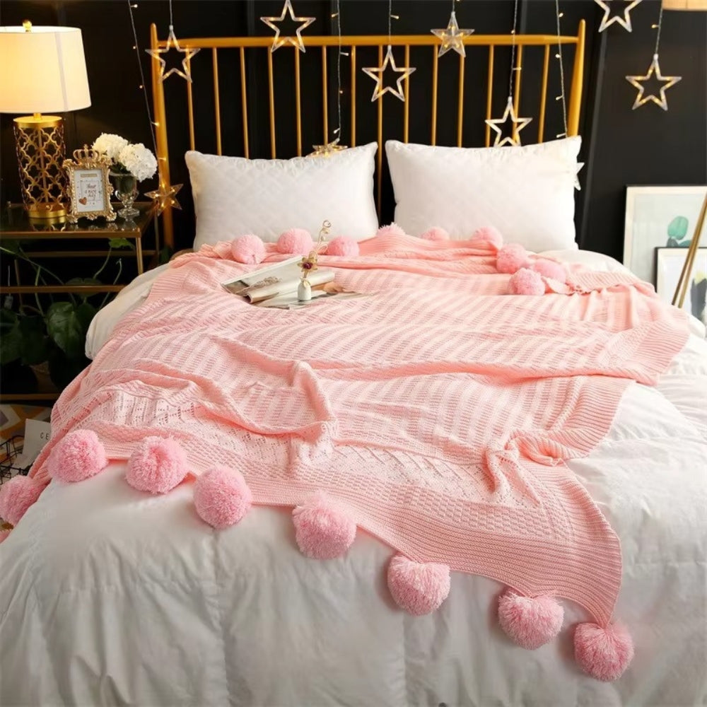 Colorful Soft Pom Pom Throw Blanket