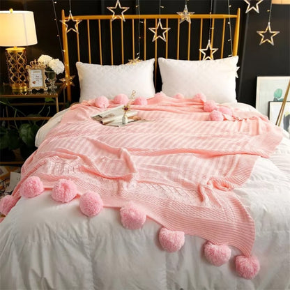 Colorful Soft Pom Pom Throw Blanket