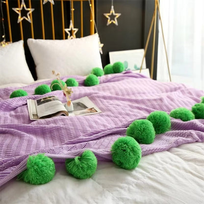 Colorful Soft Pom Pom Throw Blanket