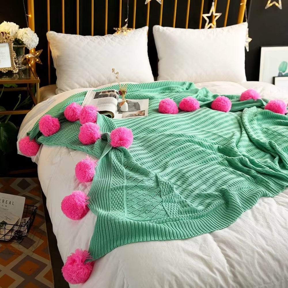 Colorful Soft Pom Pom Throw Blanket - Luxicro