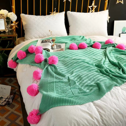 Colorful Soft Pom Pom Throw Blanket - Luxicro