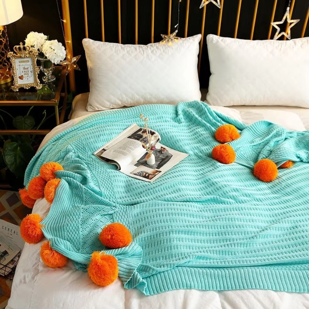 Colorful Soft Pom Pom Throw Blanket