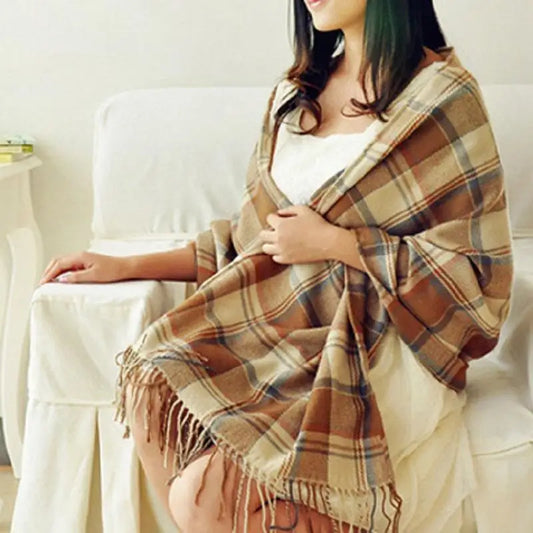 Cozy Plaid Scarf Ultra Soft Cashmere Blend - Luxicro