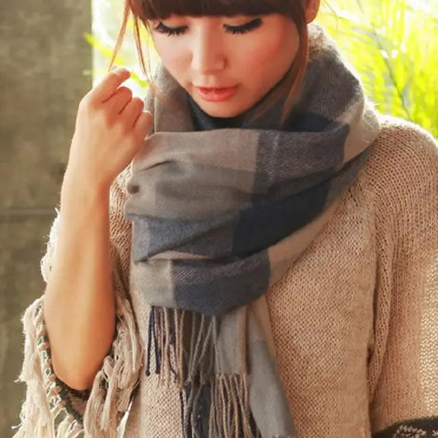 Cozy Plaid Scarf Faux Fur Winter Wrap