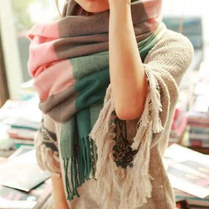 Cozy Plaid Scarf Faux Fur Winter Wrap
