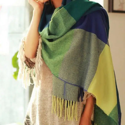 Cozy Plaid Scarf Faux Fur Winter Wrap