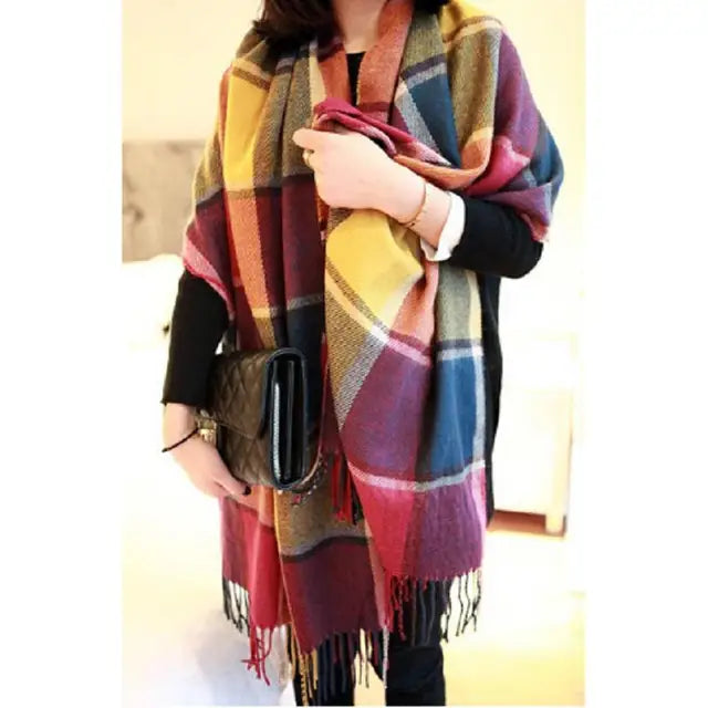 Cozy Plaid Scarf Ultra Soft Cashmere Blend