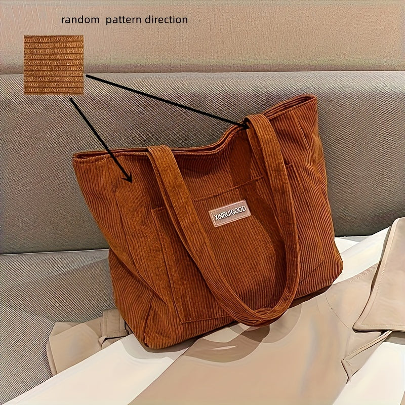 Stylish Ladies Corduroy Tote Vegan Leather Bag