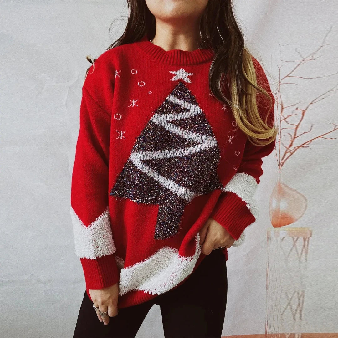 Women's Christmas Crew Neck Soft Knit Sweater