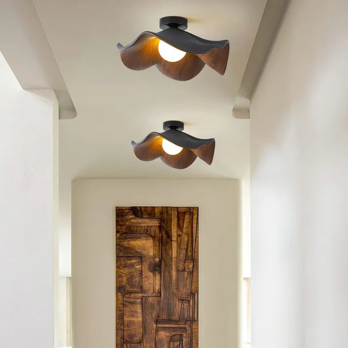 Rustic Wood and Resin Floral Ceiling Light