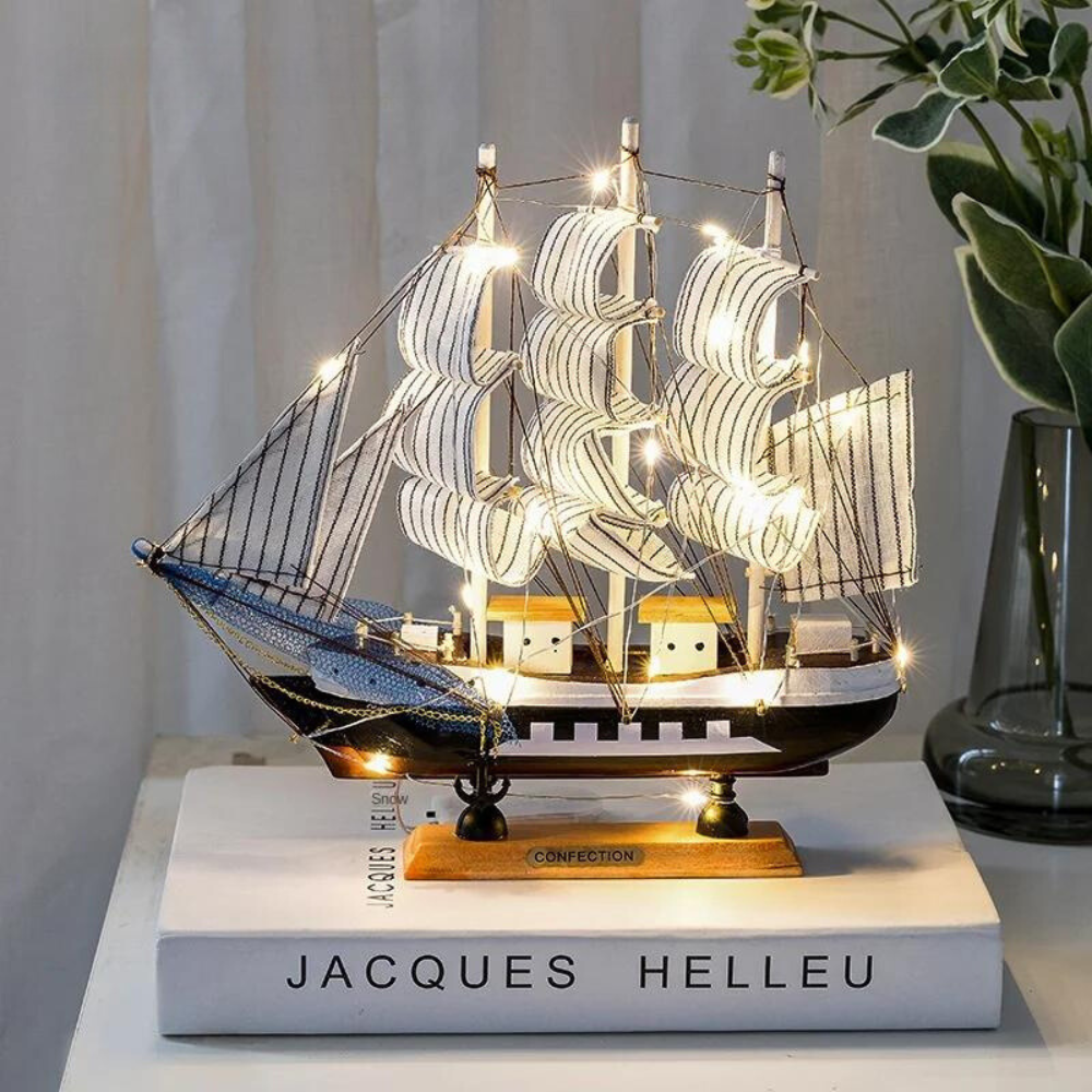 Beautiful Wooden Sailboat Lamp for Coastal Home Decor