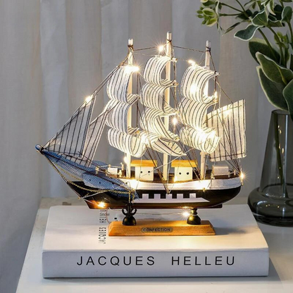 Beautiful Wooden Sailboat Lamp for Coastal Home Decor