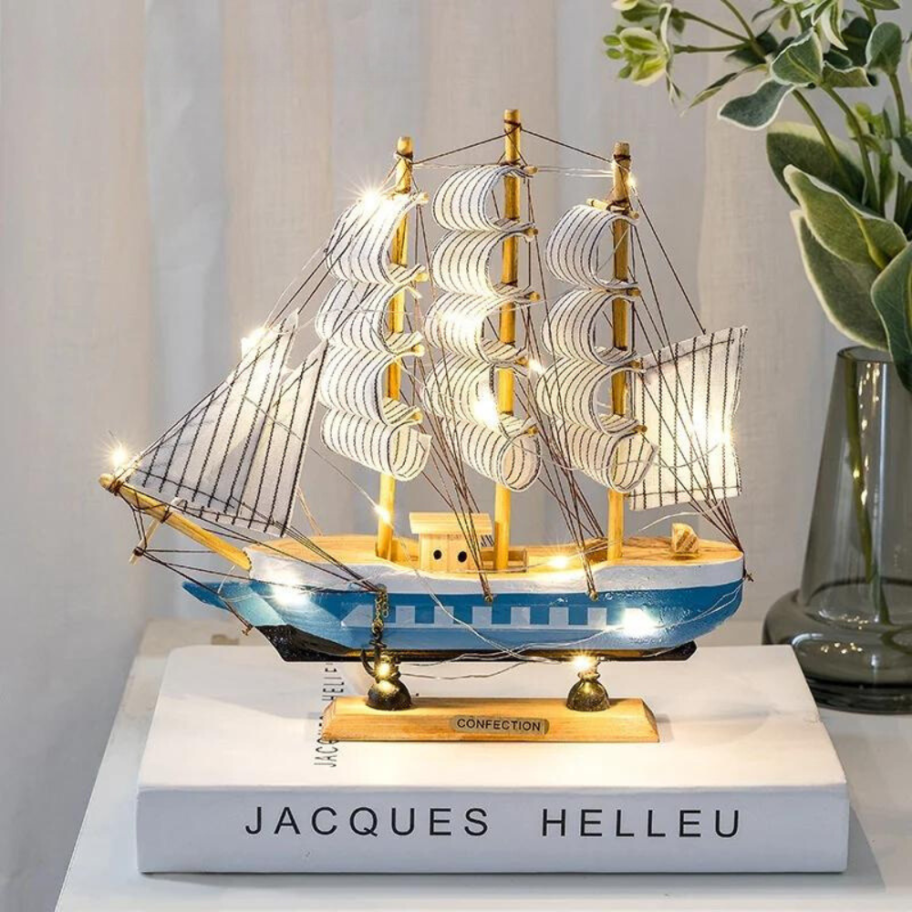 Beautiful Wooden Sailboat Lamp for Coastal Home Decor