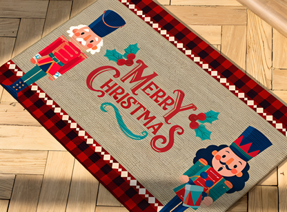 Cozy Holiday Door Mat with Festive Nutcracker Pattern