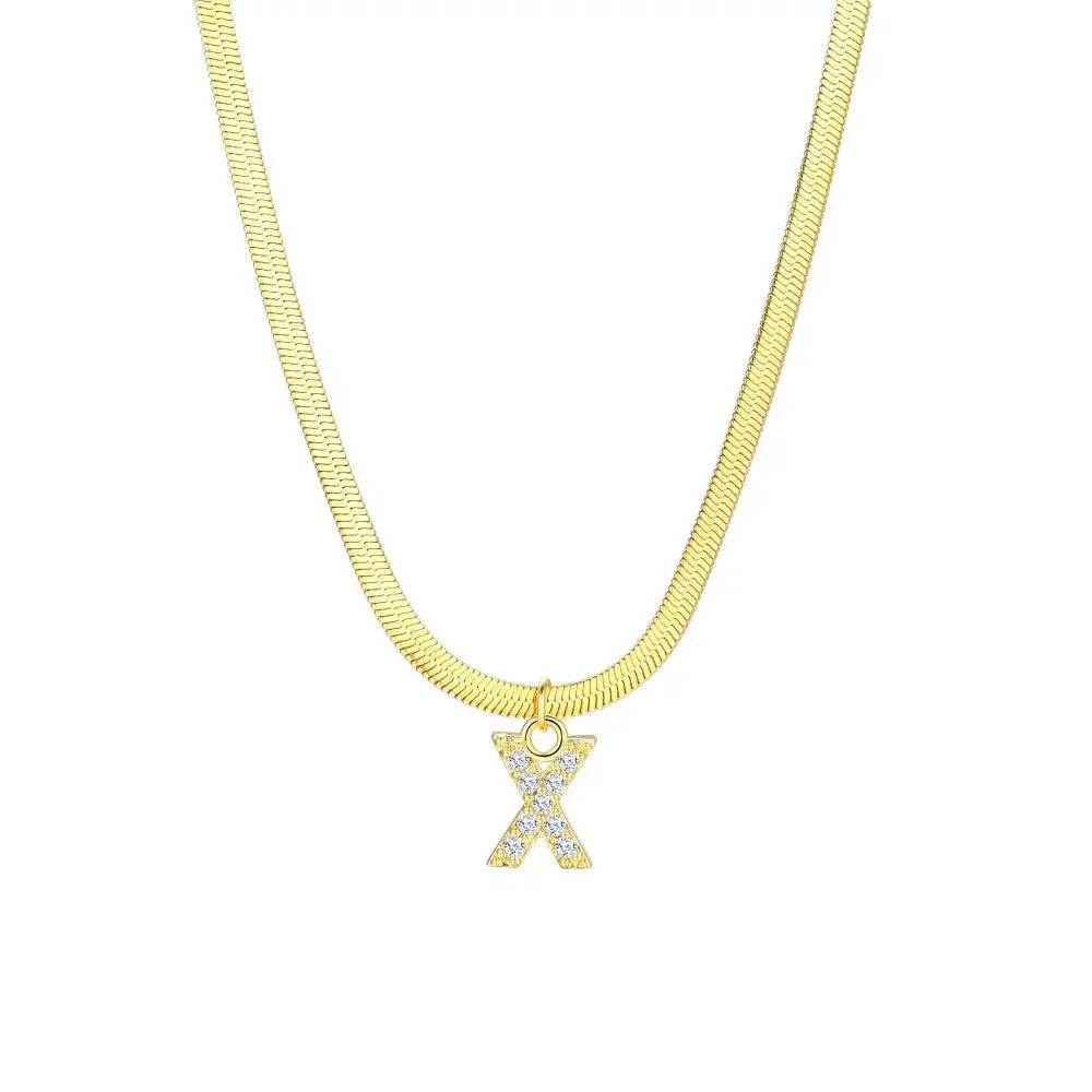 Dainty Letter Diamond Bar Chain Necklace