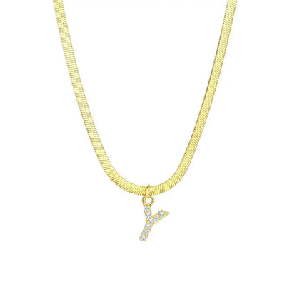 Dainty Letter Diamond Bar Chain Necklace