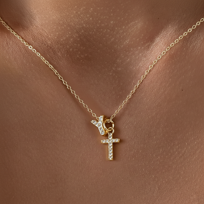 Delicate Diamond Letter & Cross Pendant Necklace
