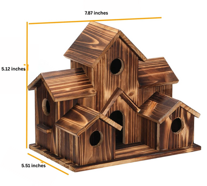 Natural Wood Bird Feeder House with 6 Compartments