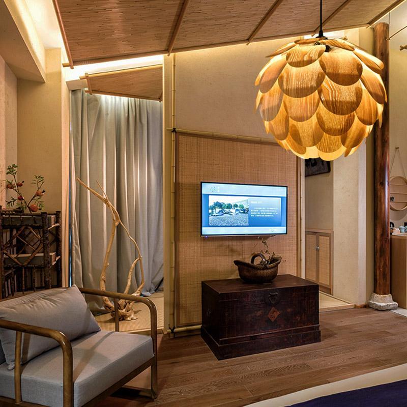 Rustic Wooden Pineapple Pendant Light