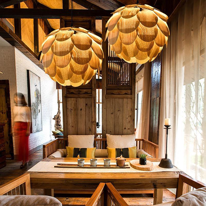 Rustic Wooden Pineapple Pendant Light