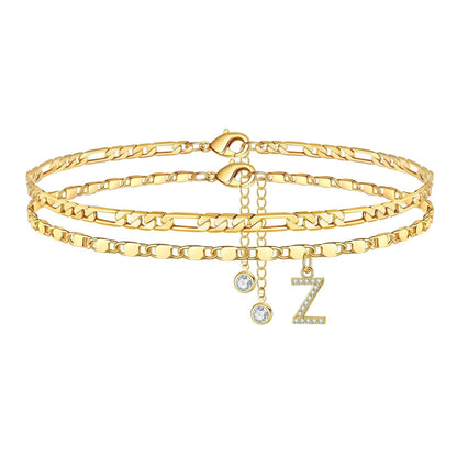 Personalized 14k Gold Initial Charm Anklet Set