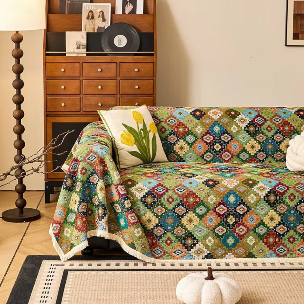 Colorful Ethnic Patterned Couch Slipcover