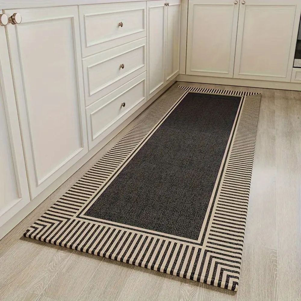 Black White Plush Kitchen Rug Mat
