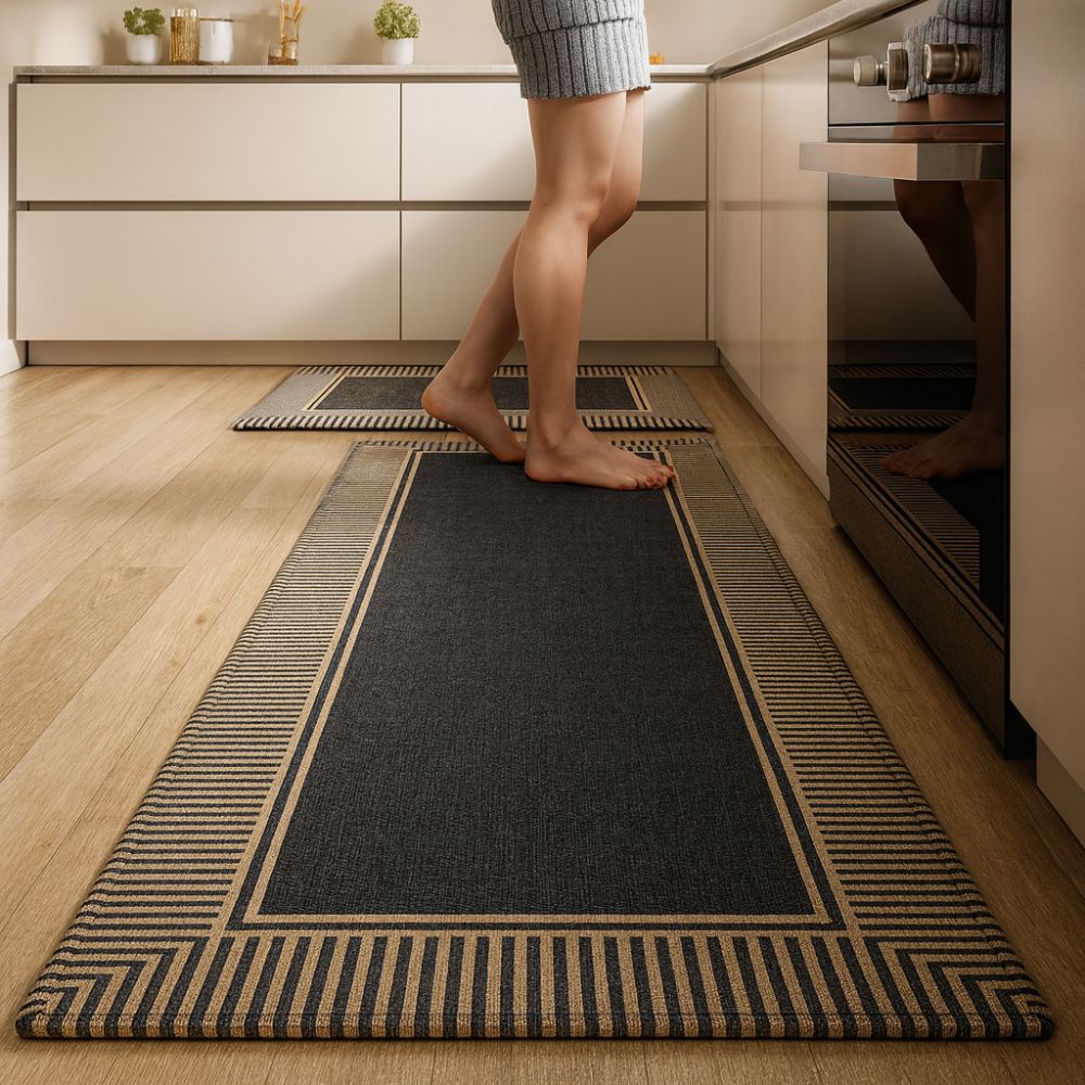 Black White Plush Kitchen Rug Mat - Luxicro