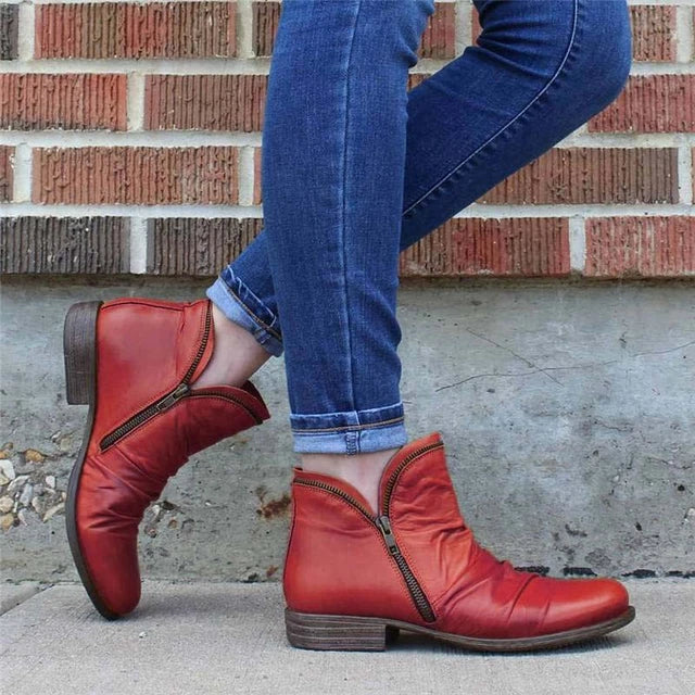 Women's Low Heel Zip Boots - Fashionable and Cozy - Luxicro