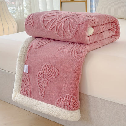 Plush Fleece Throw Blanket with Colorful Butterfly Pattern