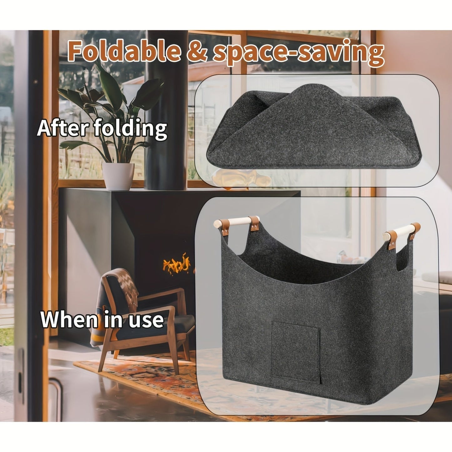 Large Folding Storage Basket with Wood Handles