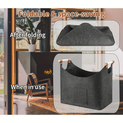 Large Folding Storage Basket with Wood Handles