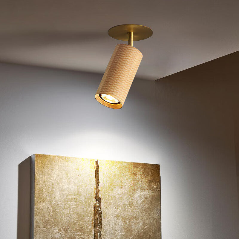 Contemporary Wall Spotlight - Wooden Brass Accent Light - Luxicro