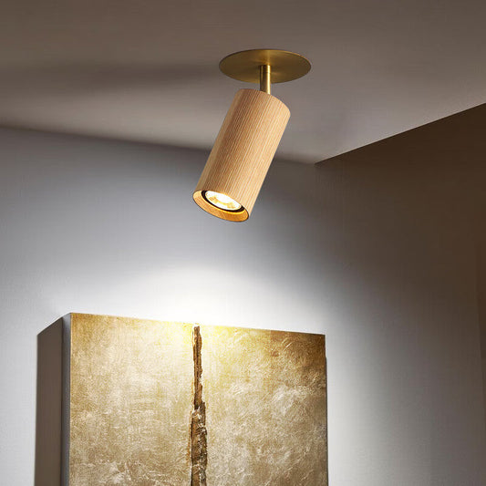 Contemporary Wall Spotlight - Wooden Brass Accent Light - Luxicro