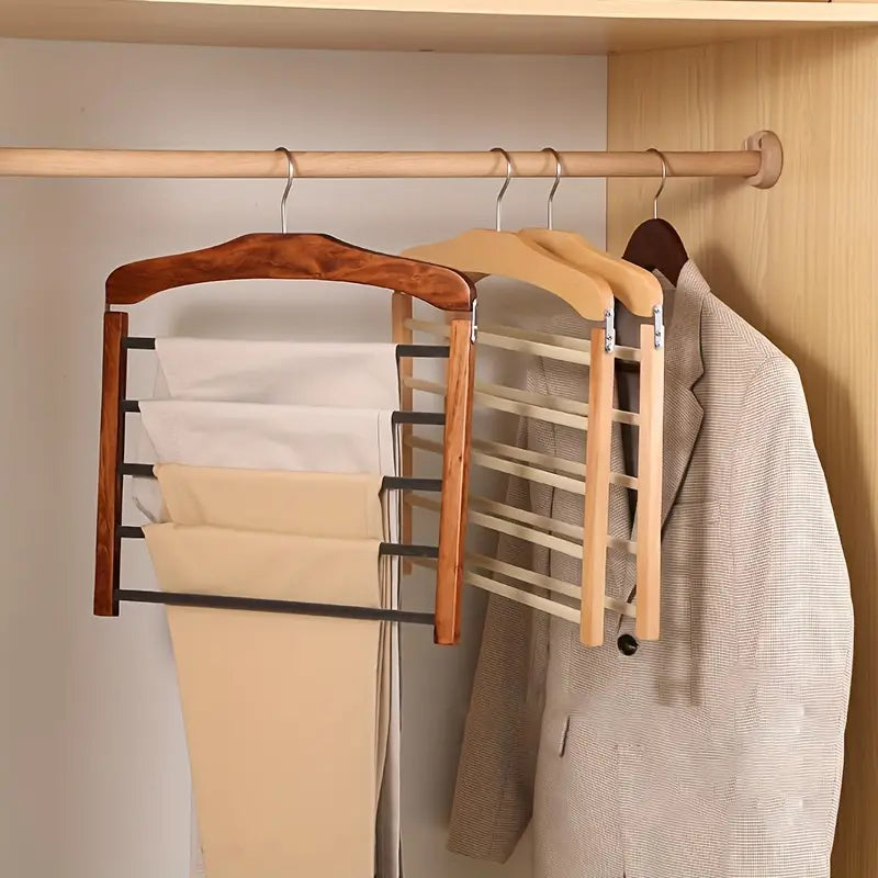 Compact Wooden Multi Pants Hanger