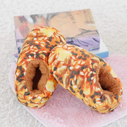 Cozy Fuzzy Bread Print Slippers