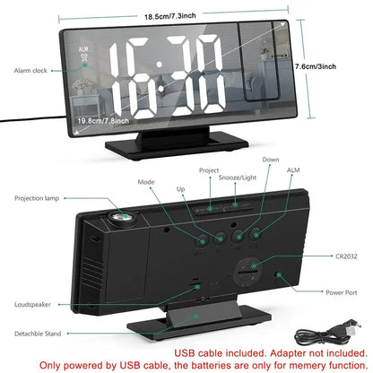 Adjustable LED Projection Clock with Temperature Display