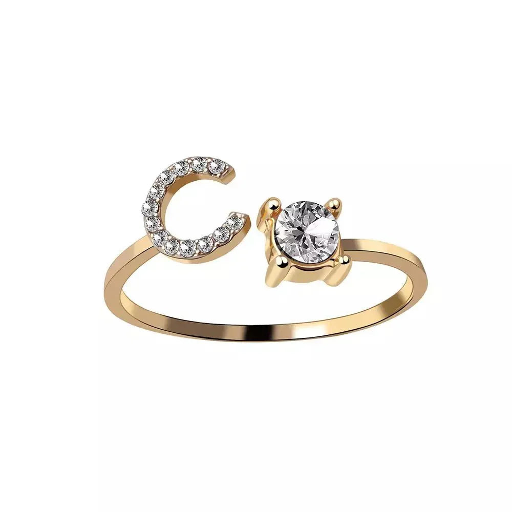 Custom Engraved Dainty Initial Diamond Ring