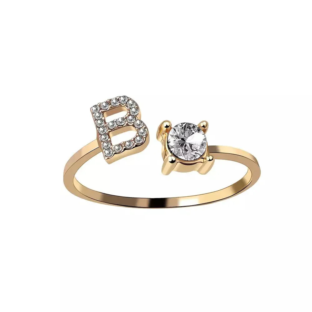 Custom Engraved Dainty Initial Diamond Ring
