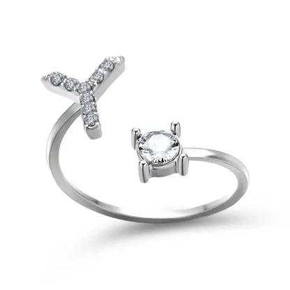 Custom Engraved Dainty Initial Diamond Ring