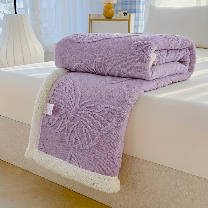 Plush Fleece Throw Blanket with Colorful Butterfly Pattern