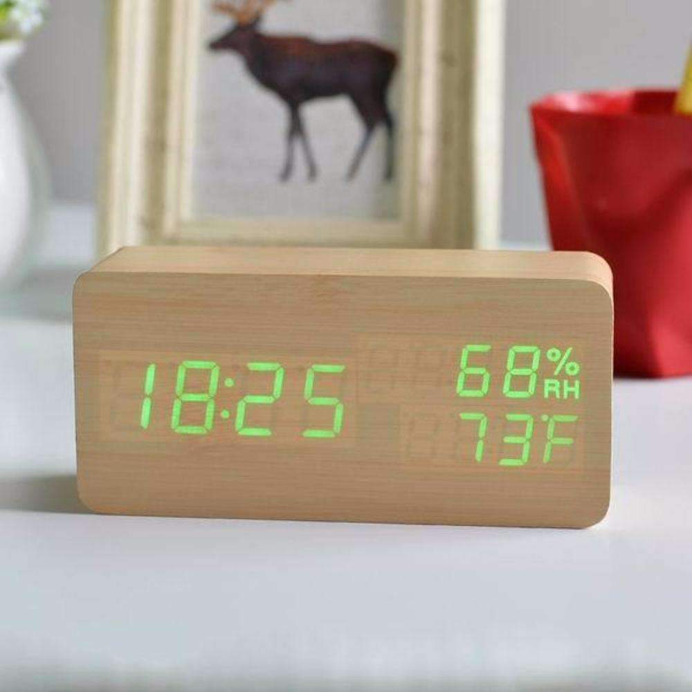 Natural Wood LED Digital Alarm Clock - Luxicro