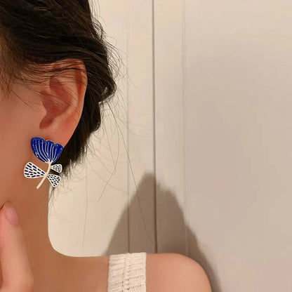 Beautiful Navy Blossom Dangle Earrings
