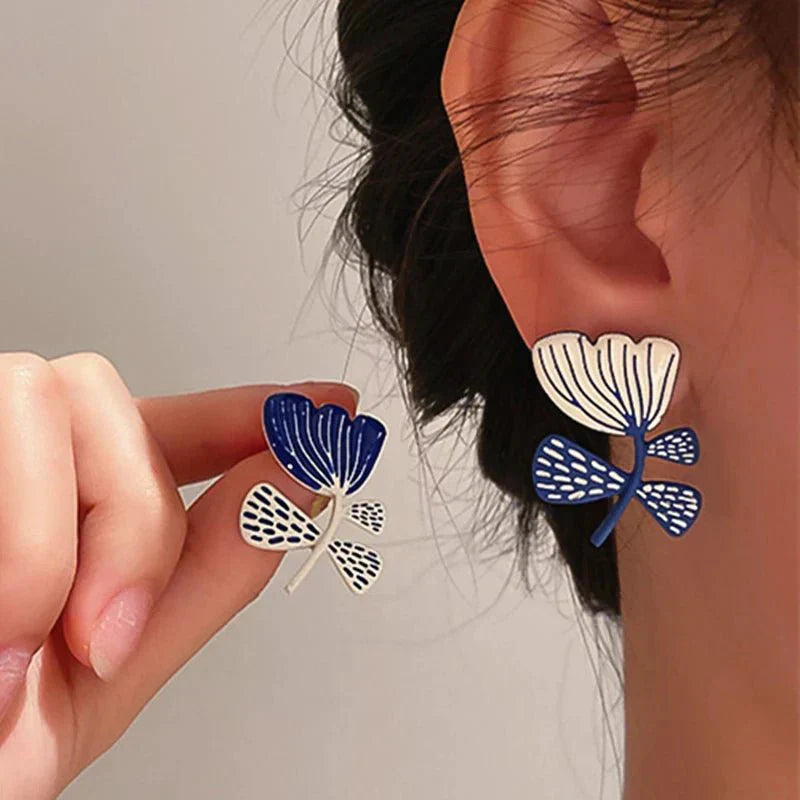 Beautiful Navy Blossom Dangle Earrings - Luxicro